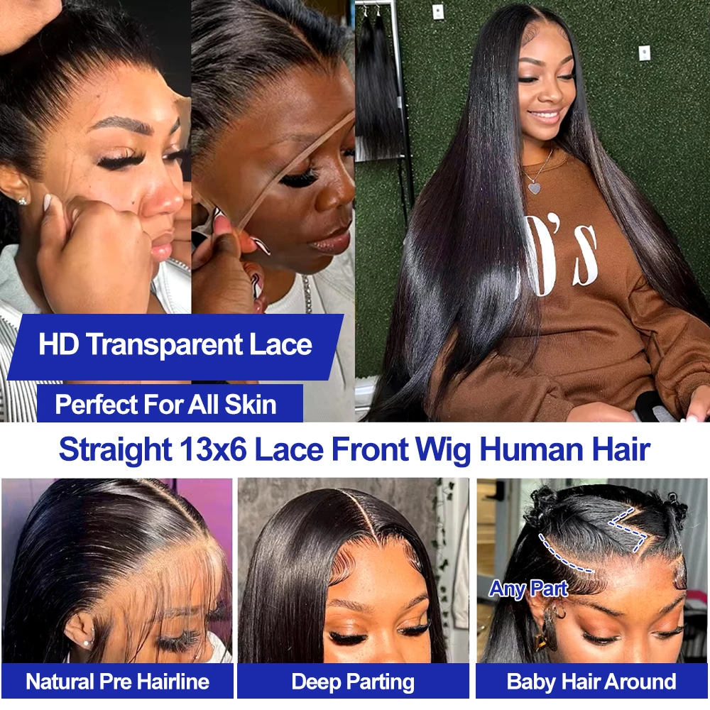 Silky Straight Glueless Wigs Preplucked 13x6 Lace Front Wigs Human Hair Pre Plucked 40 42 Inch Bone Straight Human Hair Wig 300% Density 13x4 HD Lace Frontal Wigs for Women Natural Black Raw Virgin Vietnamese Free Part Invisible Swiss Hd Lace Full Wigs