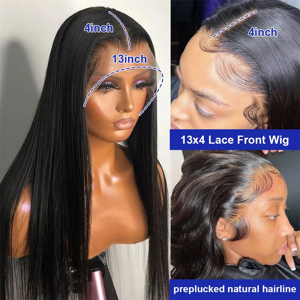 Silky Straight Glueless Wigs Preplucked 13x6 Lace Front Wigs Human Hair Pre Plucked 40 42 Inch Bone Straight Human Hair Wig 300% Density 13x4 HD Lace Frontal Wigs for Women Natural Black Raw Virgin Vietnamese Free Part Invisible Swiss Hd Lace Full Wigs