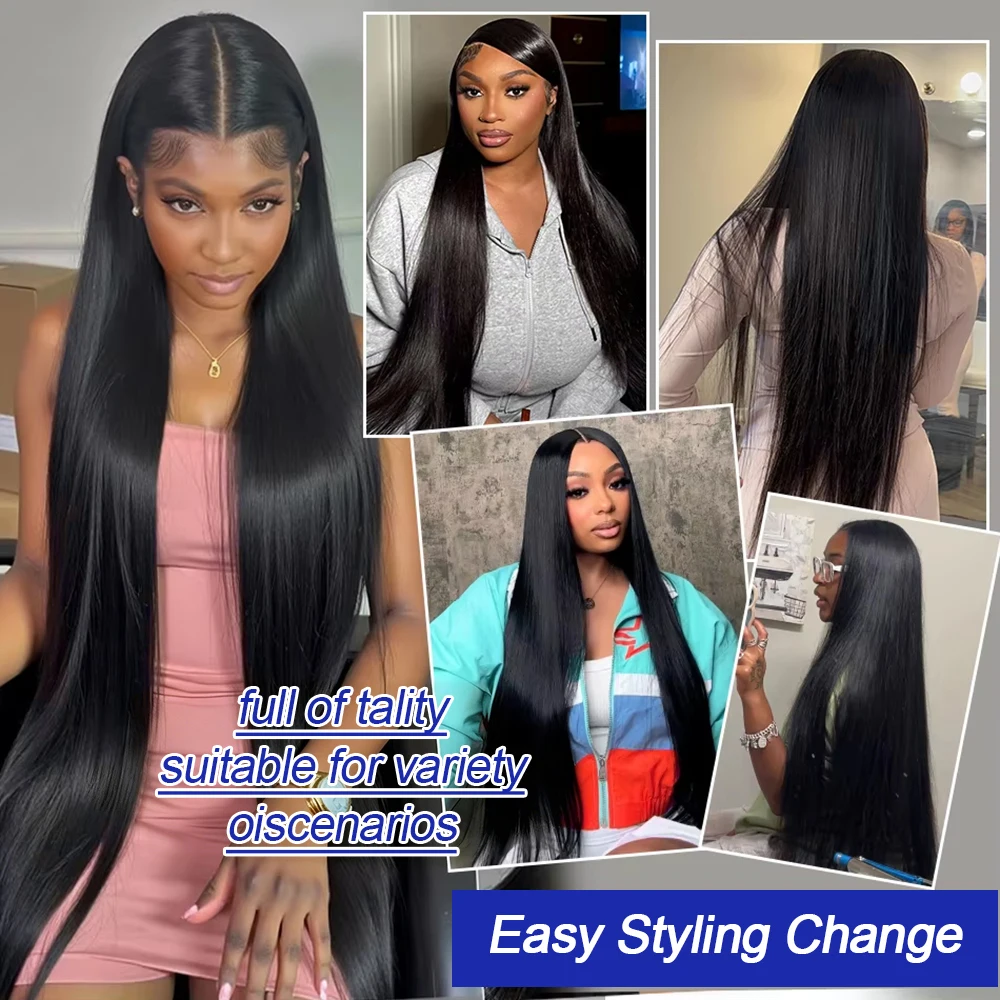 Silky Straight Glueless Wigs Preplucked 13x6 Lace Front Wigs Human Hair Pre Plucked 40 42 Inch Bone Straight Human Hair Wig 300% Density 13x4 HD Lace Frontal Wigs for Women Natural Black Raw Virgin Vietnamese Free Part Invisible Swiss Hd Lace Full Wigs