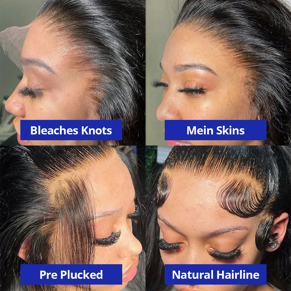 Silky Straight Glueless Wigs Preplucked 13x6 Lace Front Wigs Human Hair Pre Plucked 40 42 Inch Bone Straight Human Hair Wig 300% Density 13x4 HD Lace Frontal Wigs for Women Natural Black Raw Virgin Vietnamese Free Part Invisible Swiss Hd Lace Full Wigs