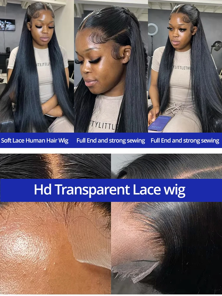 Silky Straight Glueless Wigs Preplucked 13x6 Lace Front Wigs Human Hair Pre Plucked 40 42 Inch Bone Straight Human Hair Wig 300% Density 13x4 HD Lace Frontal Wigs for Women Natural Black Raw Virgin Vietnamese Free Part Invisible Swiss Hd Lace Full Wigs