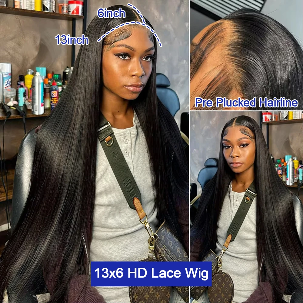 Silky Straight Glueless Wigs Preplucked 13x6 Lace Front Wigs Human Hair Pre Plucked 40 42 Inch Bone Straight Human Hair Wig 300% Density 13x4 HD Lace Frontal Wigs for Women Natural Black Raw Virgin Vietnamese Free Part Invisible Swiss Hd Lace Full Wigs