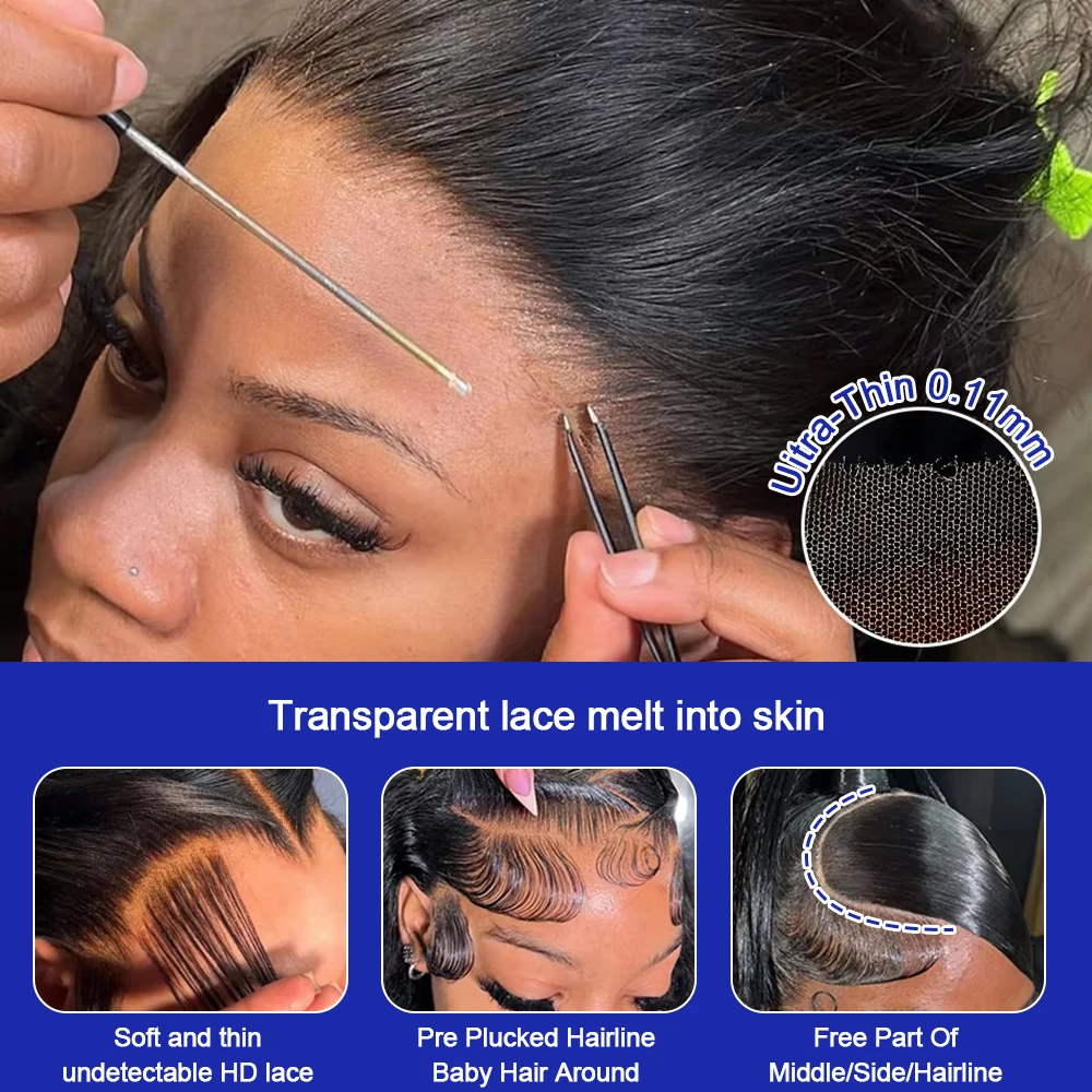 Silky Straight Glueless Wigs Preplucked 13x6 Lace Front Wigs Human Hair Pre Plucked 40 42 Inch Bone Straight Human Hair Wig 300% Density 13x4 HD Lace Frontal Wigs for Women Natural Black Raw Virgin Vietnamese Free Part Invisible Swiss Hd Lace Full Wigs