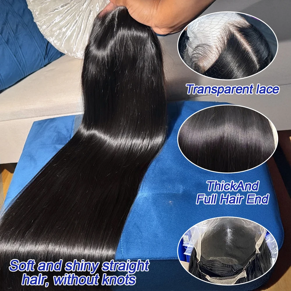 Silky Straight Glueless Wigs Preplucked 13x6 Lace Front Wigs Human Hair Pre Plucked 40 42 Inch Bone Straight Human Hair Wig 300% Density 13x4 HD Lace Frontal Wigs for Women Natural Black Raw Virgin Vietnamese Free Part Invisible Swiss Hd Lace Full Wigs