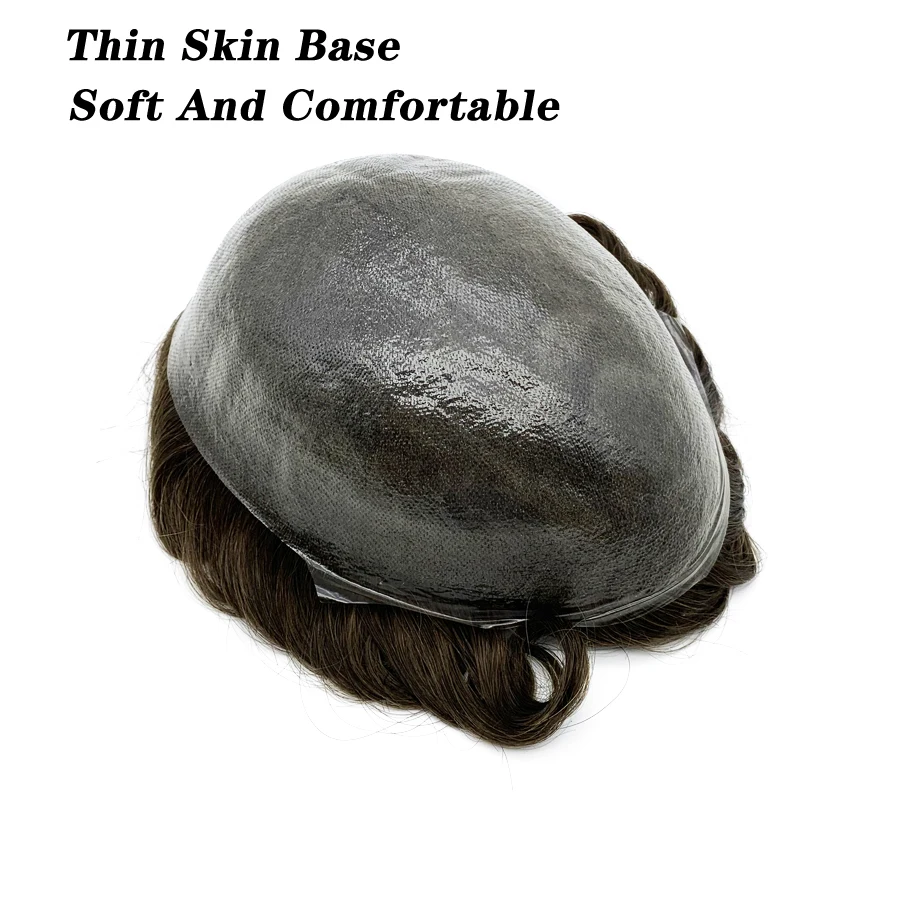 0.03mm Natural Hair Toupee Thin Skin Male Wig Human Hair Men Prosthesis V Loop Very Natural Men Hair Replacement System Man Wig