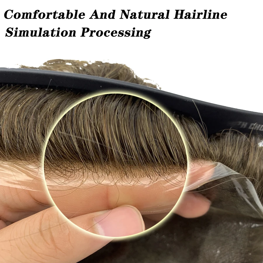 0.03mm Natural Hair Toupee Thin Skin Male Wig Human Hair Men Prosthesis V Loop Very Natural Men Hair Replacement System Man Wig
