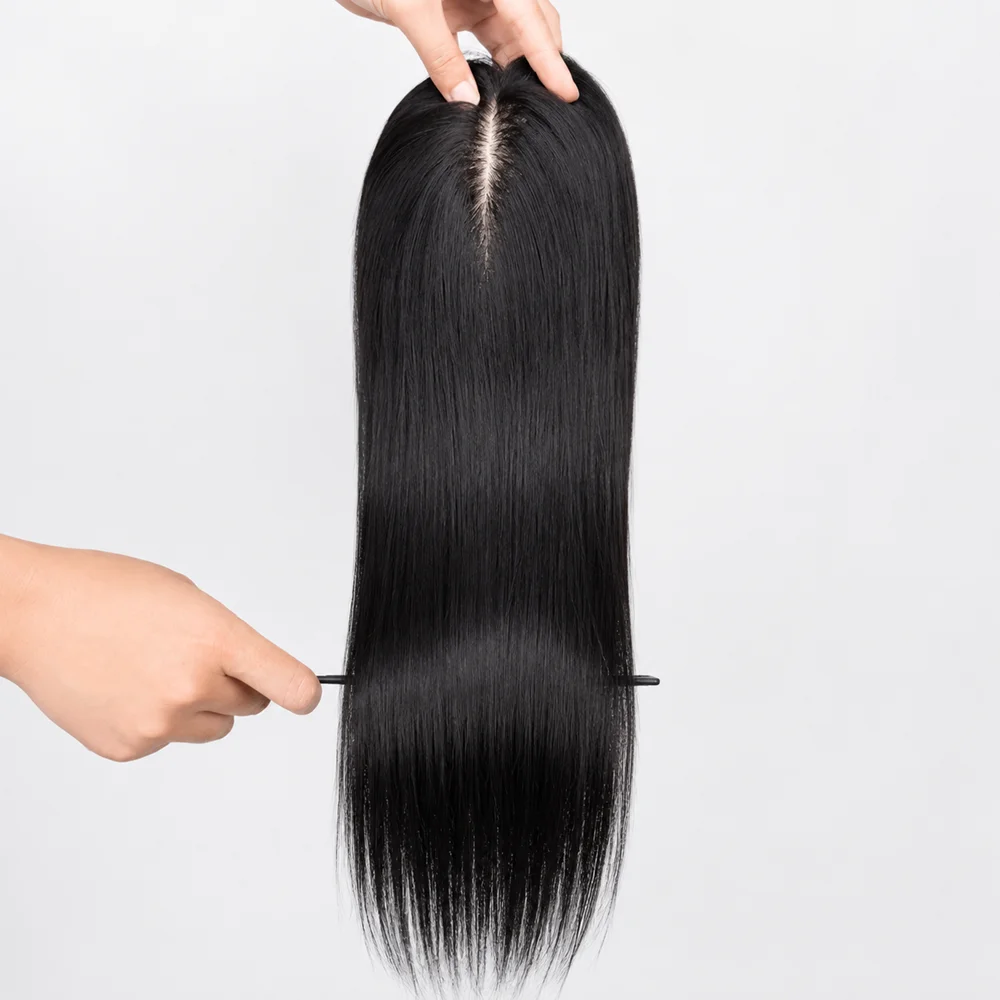 2# Dark Brown 9x14 cm Silk Skin Base Topper With Natural Scalp Look Real Virgin Human Hair Toupee For With Clips in For Women