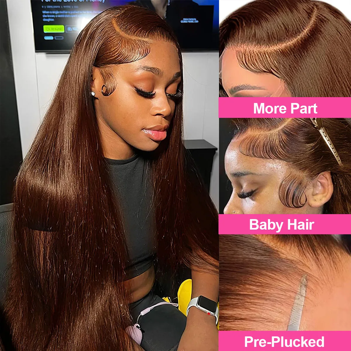 13x4 13x6 HD Chocolate Brown Bone Straight Lace Front Wig 38Inch Lace Frontal Wig Human Hair PrePlucked #4 Color Human Hair Wigs