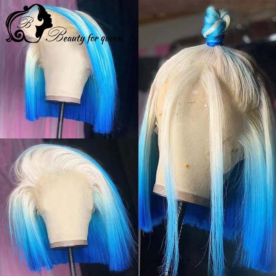 Grey Pink Ombre Colored Short Bob ace Front Human Hair Wigs For Women HD Transparent 13x6 Lace Frontal Wig With Natural Hairline