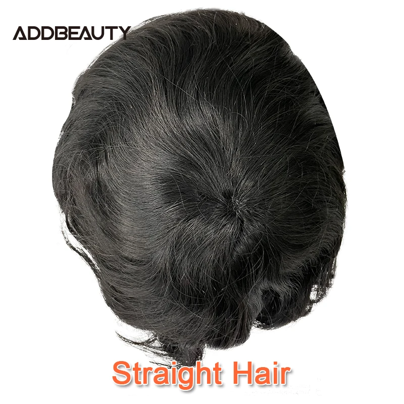 Men Toupee Fine Mono NPU Human Natural Hairpiece Straight Wave Human Hair Wigs 25mm Curl Men Capillary Prosthesis Natural Color