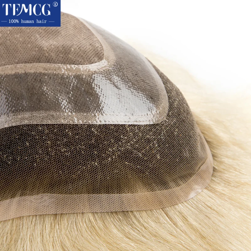 Male Hair Prosthesis Mono Lace PU Base Toupee Men Wig Human Hair Durable Replacement For Men System Unit Mens Wigs Hair Piece