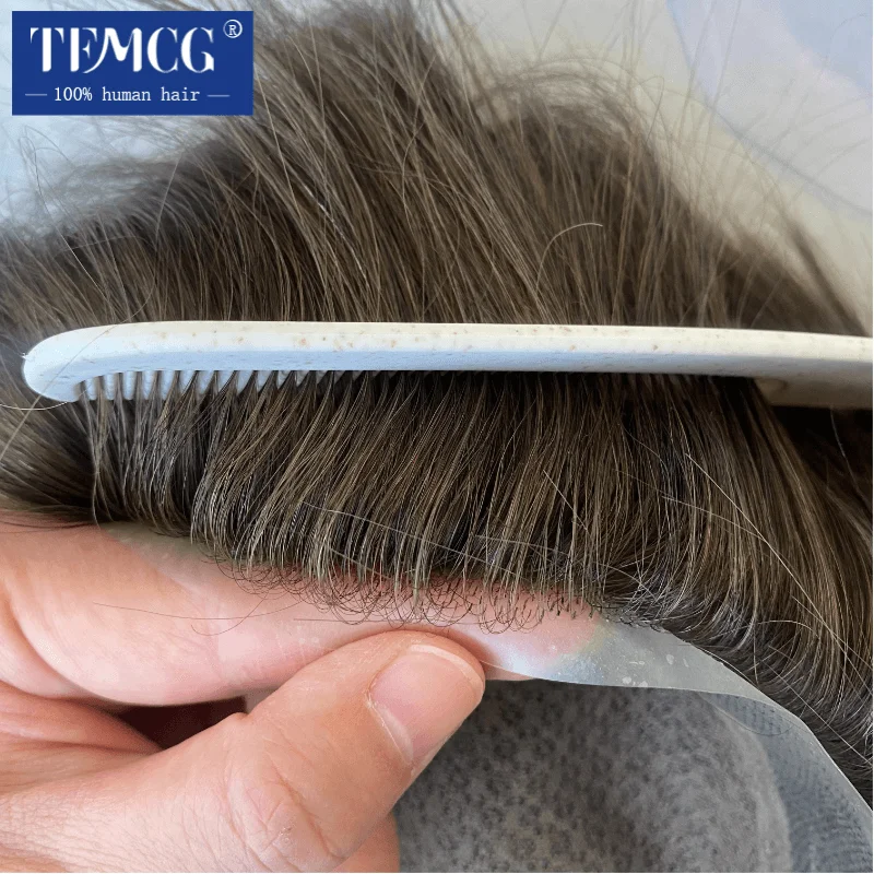 Clearance Australia-Double Layers Men Wig Natural Human Hair Toupee Male Hair Prosthesis Lace PU Base Breathable System Man Wig