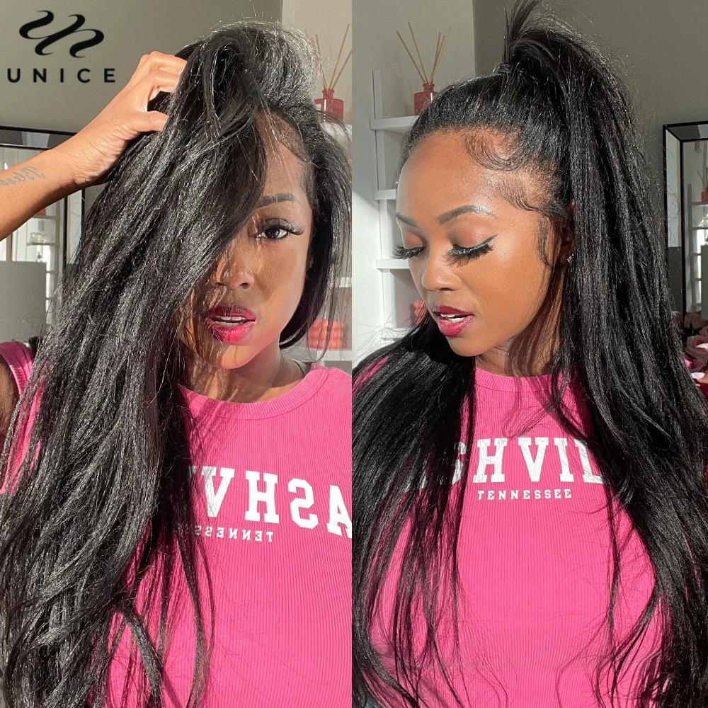 UNICE Hair Yaki Straight Human Hair Bundles With Closure Deal 2/3/4 PCS Bundles Hair And 1PC Free Part 4x4 Inch Lace Closure