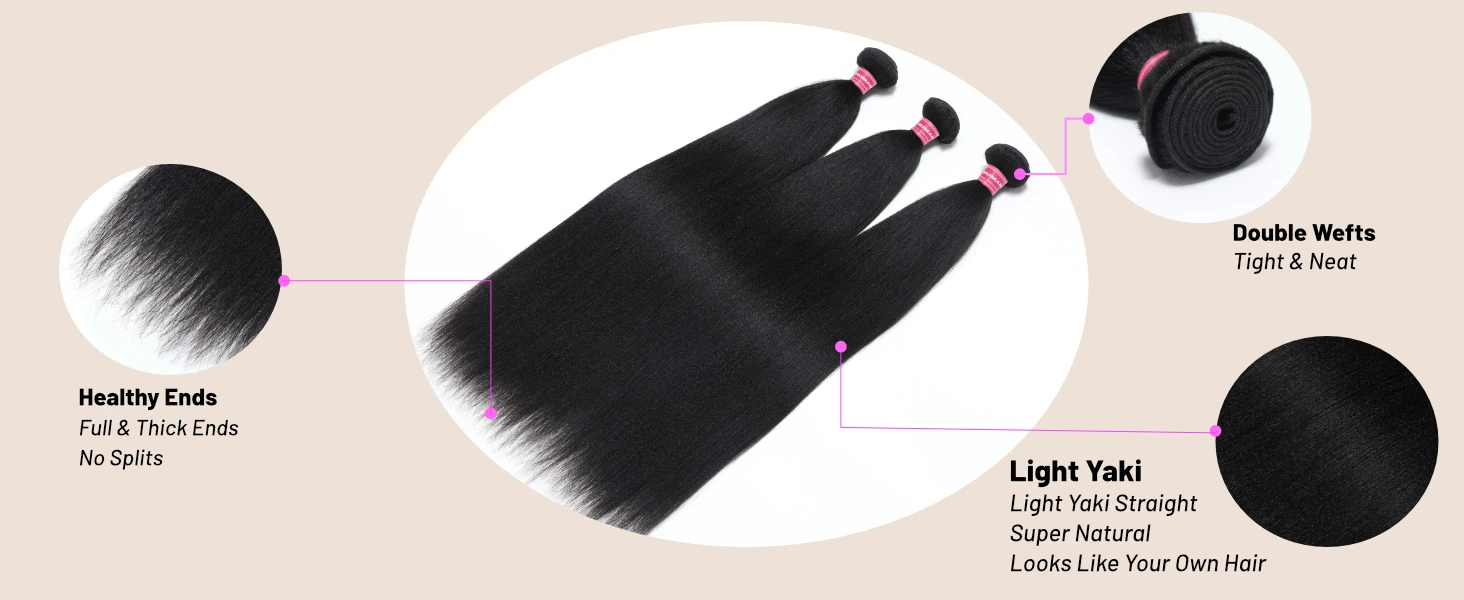 UNICE Hair Yaki Straight Human Hair Bundles With Closure Deal 2/3/4 PCS Bundles Hair And 1PC Free Part 4x4 Inch Lace Closure