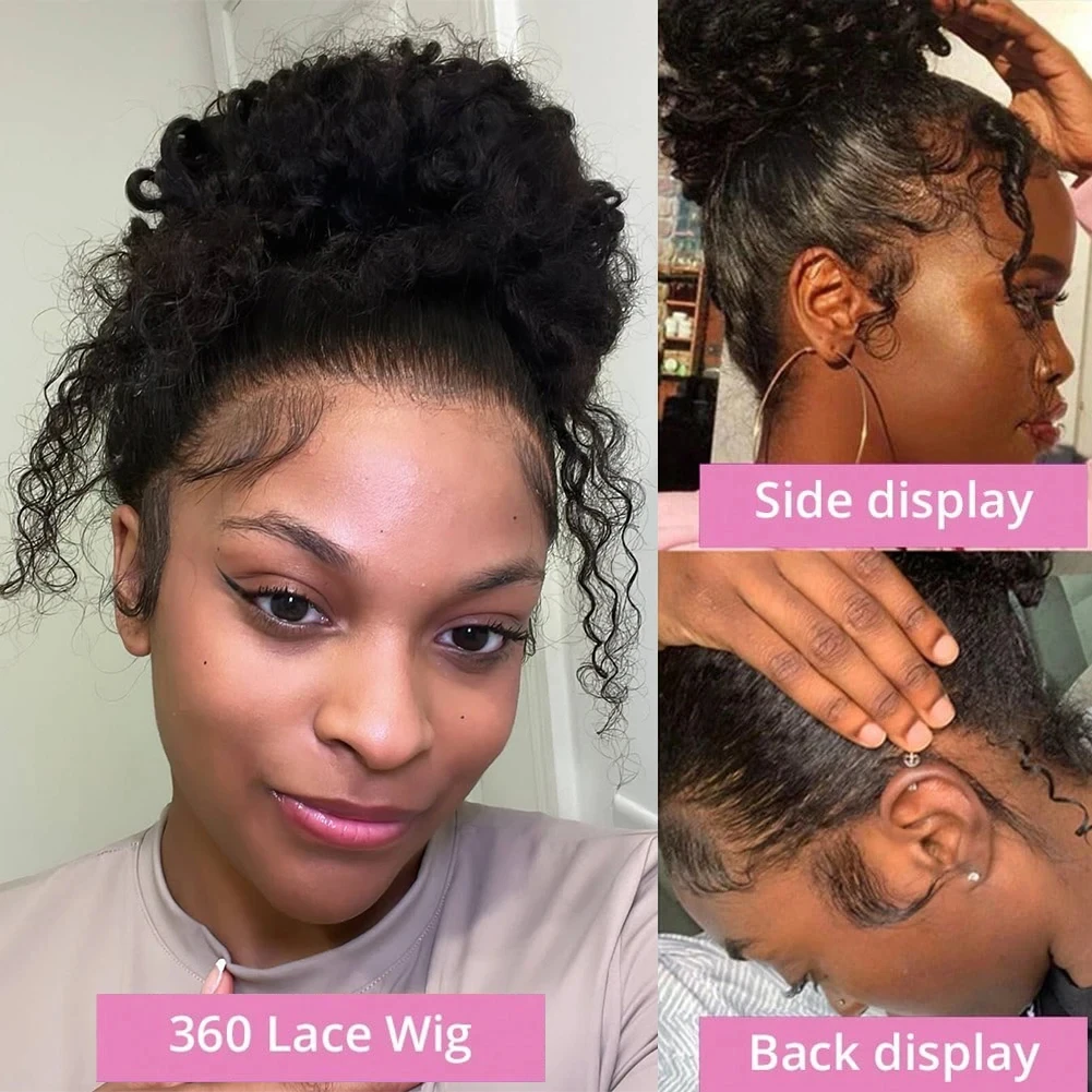 Hidden Drawstring HD 360 Full Lace Curly Wigs Human Hair Preplucked Peruvian Deep Wave 13x4 13x6 Lace Frontal Human Hair Wig