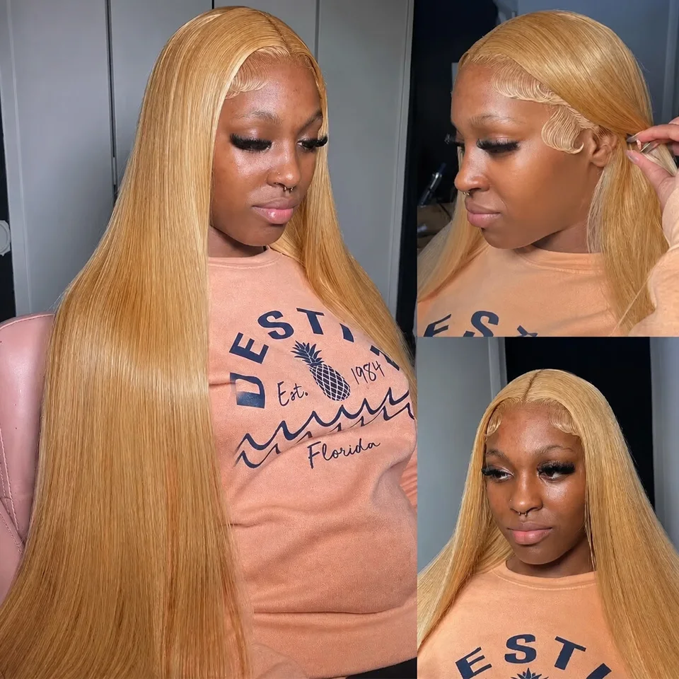 13x6 Honey Blonde Color HD Lace Front Human Hair Wigs Brazilian Straight Lace Frontal Wig HD Lace Frontal Wig For Black Women
