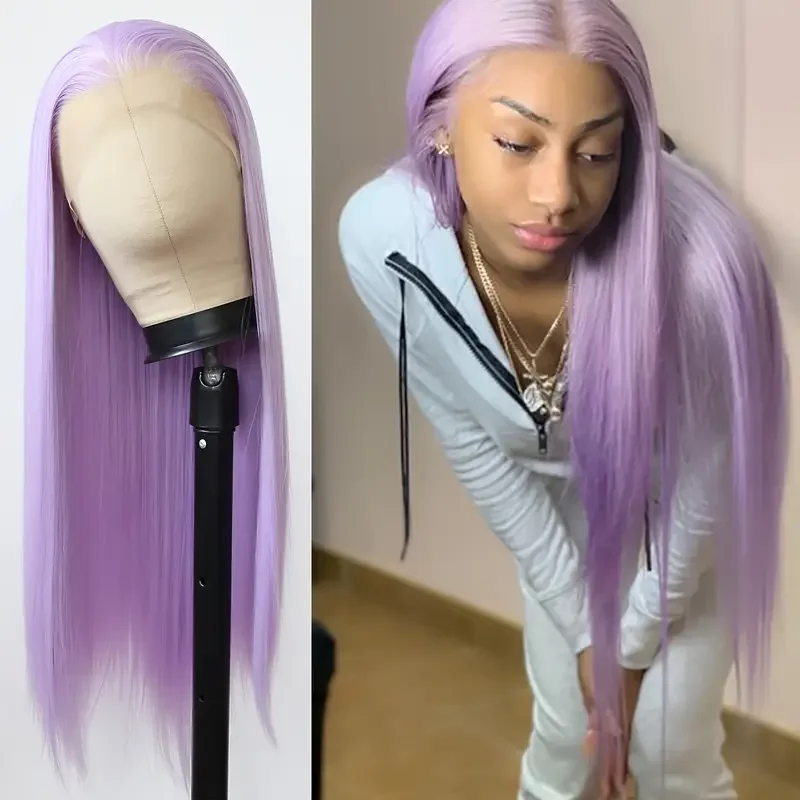 Light Purple Lace Frontal Wig 13x6 Purple Lace Front Human Hair Wig Brazilian Pre Plucked Long Straight Lavender Color Lace Wigs