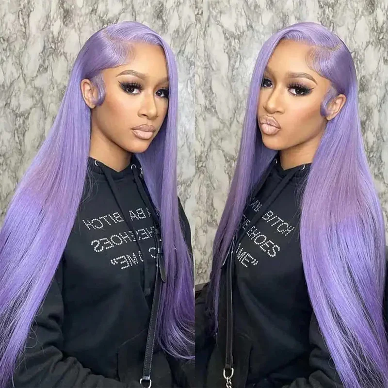 Light Purple Lace Frontal Wig 13x6 Purple Lace Front Human Hair Wig Brazilian Pre Plucked Long Straight Lavender Color Lace Wigs