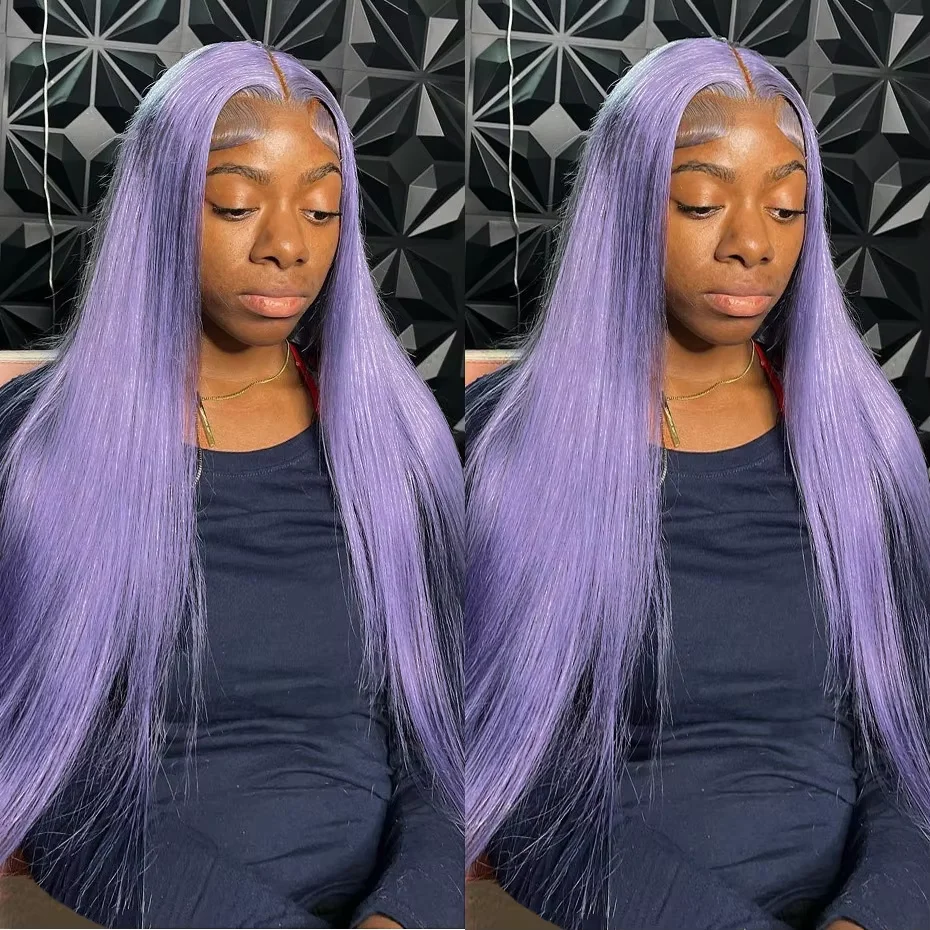 Light Purple Lace Frontal Wig 13x6 Purple Lace Front Human Hair Wig Brazilian Pre Plucked Long Straight Lavender Color Lace Wigs