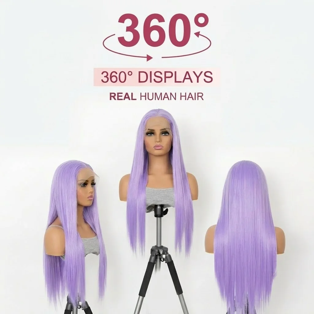 Light Purple Lace Frontal Wig 13x6 Purple Lace Front Human Hair Wig Brazilian Pre Plucked Long Straight Lavender Color Lace Wigs