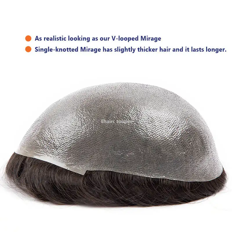 Premium Durable Knotted Microskin Male Hair Prosthesis 0.12MM Men's capillary prothesis Men's Wig 100% Human Hair Wigs for Men