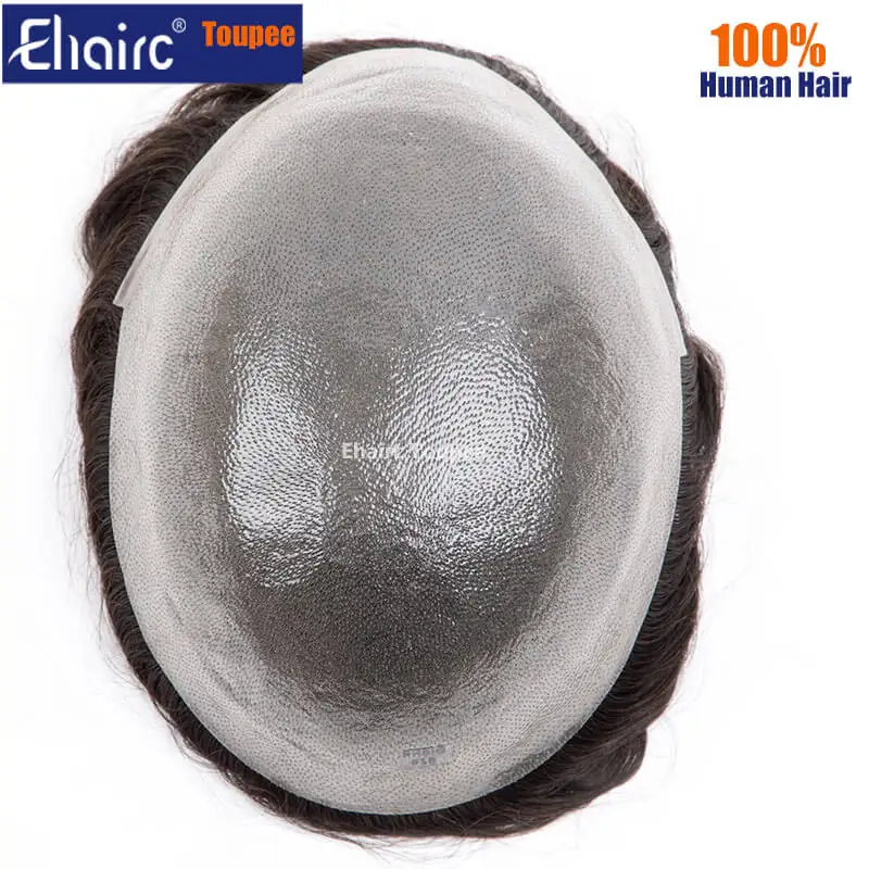 Premium Durable Knotted Microskin Male Hair Prosthesis 0.12MM Men's capillary prothesis Men's Wig 100% Human Hair Wigs for Men