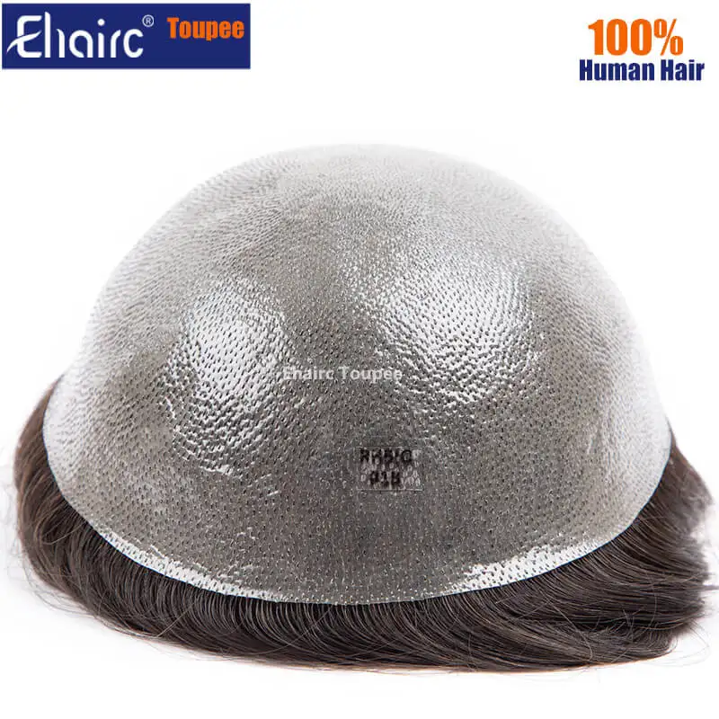 Premium Durable Knotted Microskin Male Hair Prosthesis 0.12MM Men's capillary prothesis Men's Wig 100% Human Hair Wigs for Men