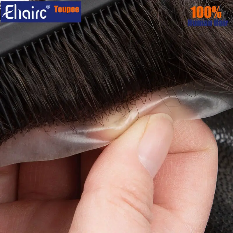 Premium Durable Knotted Microskin Male Hair Prosthesis 0.12MM Men's capillary prothesis Men's Wig 100% Human Hair Wigs for Men