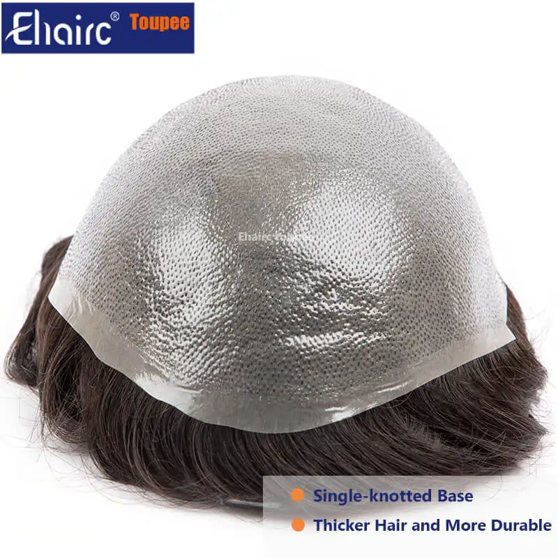 Premium Durable Knotted Microskin Male Hair Prosthesis 0.12MM Men's capillary prothesis Men's Wig 100% Human Hair Wigs for Men