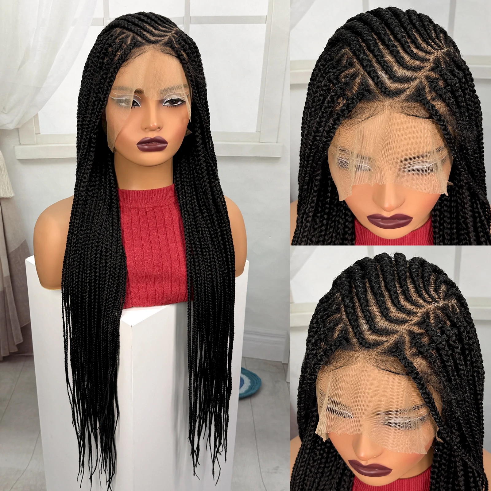 Synthetic Full Lace Cornrow Braided Wigs Natural Braiding Hair Wigs Box Braided Lace Wigs with Baby Hair for Black Women