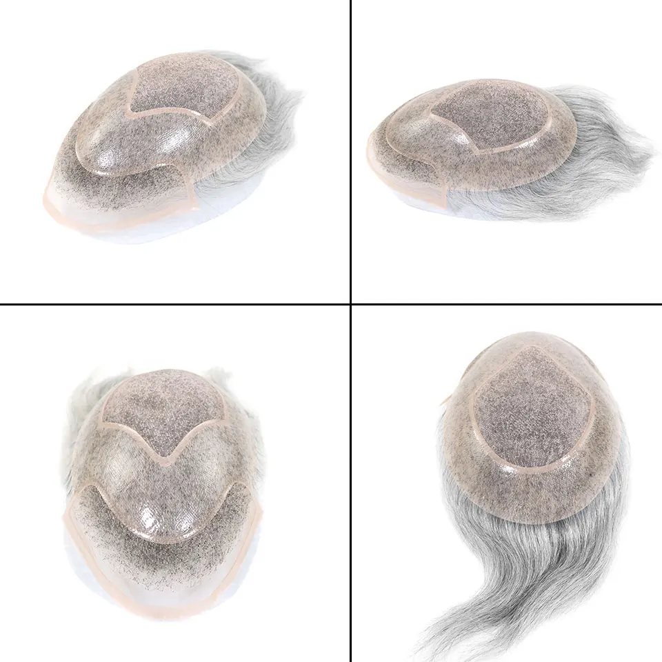 #1B80 Grey Men Toupee Human Hair Piece Natural Hairline Lace&Mono&PU Breathable Lace Front Male Wig Men's Replacement Prosthesis
