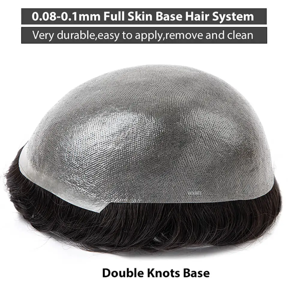 Double Knotted Silicone Microskin Toupee Men Male Hair Prosthesis Natural Human Hair Men's Wigs Durable Capillary Prothesis