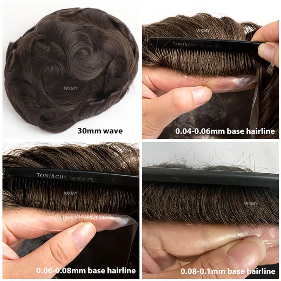 Double Knotted Silicone Microskin Toupee Men Male Hair Prosthesis Natural Human Hair Men's Wigs Durable Capillary Prothesis