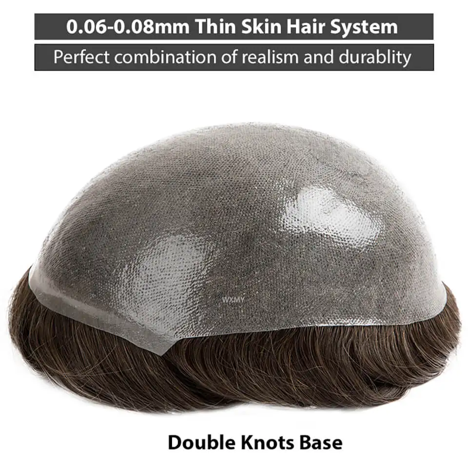 Double Knotted Silicone Microskin Toupee Men Male Hair Prosthesis Natural Human Hair Men's Wigs Durable Capillary Prothesis