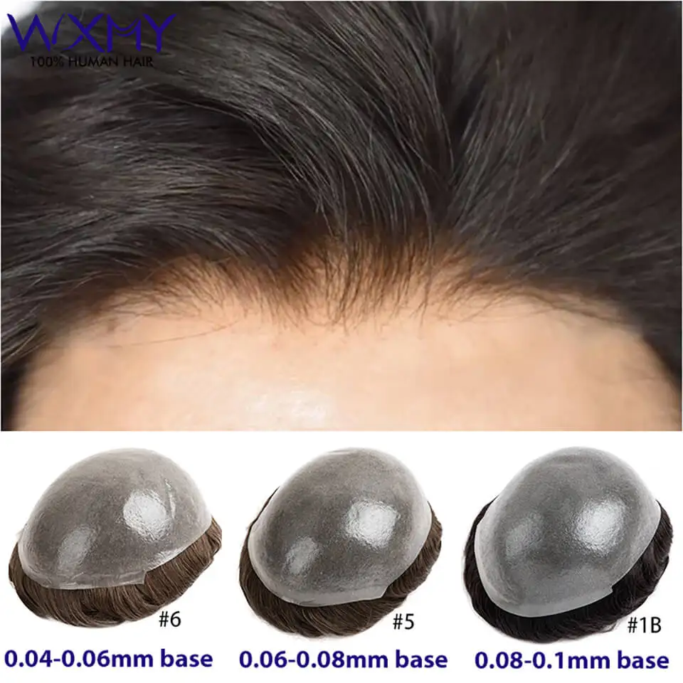Double Knotted Silicone Microskin Toupee Men Male Hair Prosthesis Natural Human Hair Men's Wigs Durable Capillary Prothesis