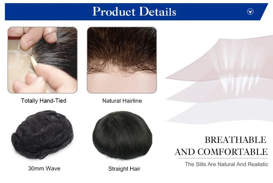 Toupee Men Invisible Hairline Lace With 0.04mm Soft PU Male Hair Prosthesis Breathable Men Wig Natural Human Hair System For Men