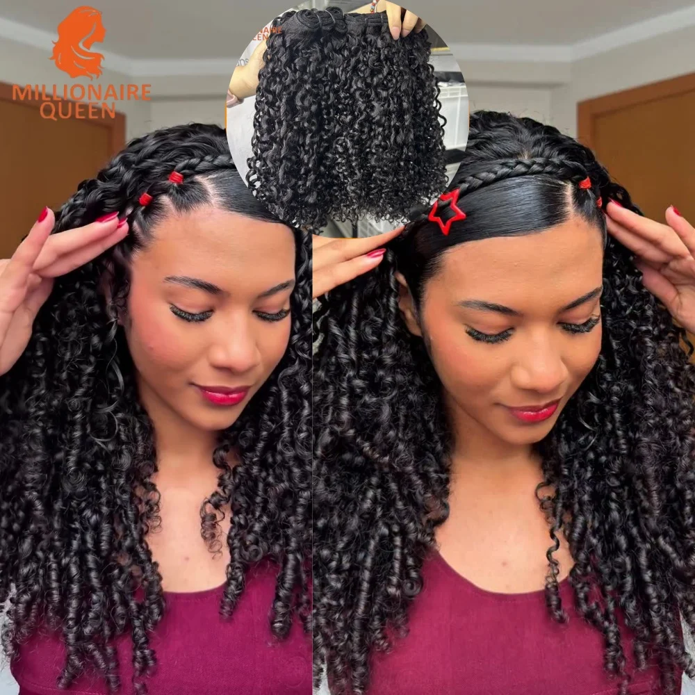 Double Drawn Millionaire Queen Back To School 3B3C Pixie Curly Bundles Double Weft Sew In Quick Weave 100% Human Hair Extension