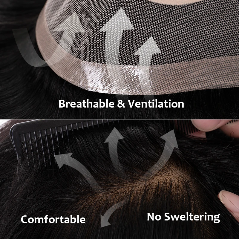 Male Hair Prosthesis I SKIN 0.12-0.14mm Full PU With Knots Real Human Hair Replacement System Unit Remy Hair Capillary Prothesis