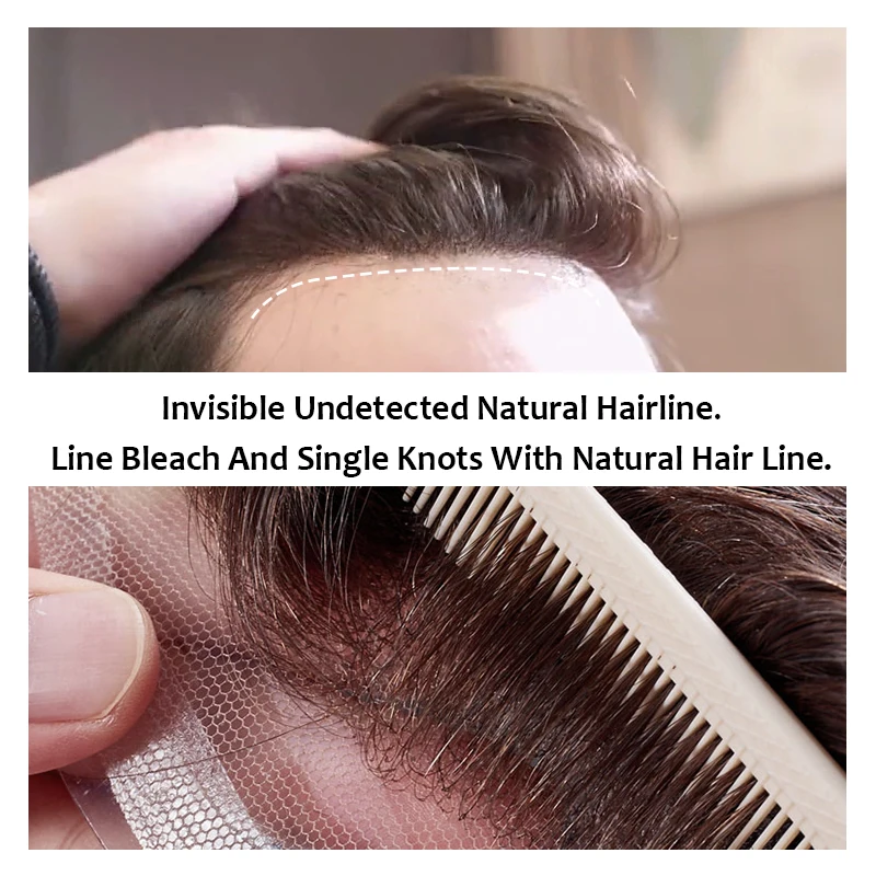 Male Hair Prosthesis I SKIN 0.12-0.14mm Full PU With Knots Real Human Hair Replacement System Unit Remy Hair Capillary Prothesis