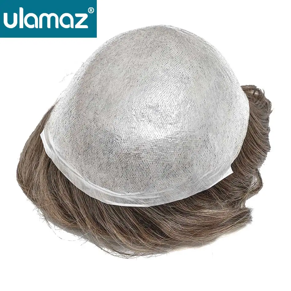 Undetectable Male Hair Prosthesis 0.02-0.03mm Ultra Thin Skin Toupee Human Hair Men's Wig 80% Density Realistic Man Hair System