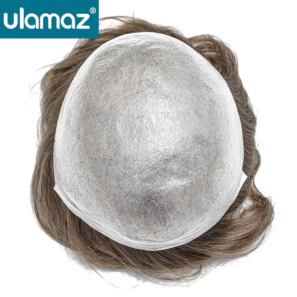 Undetectable Male Hair Prosthesis 0.02-0.03mm Ultra Thin Skin Toupee Human Hair Men's Wig 80% Density Realistic Man Hair System