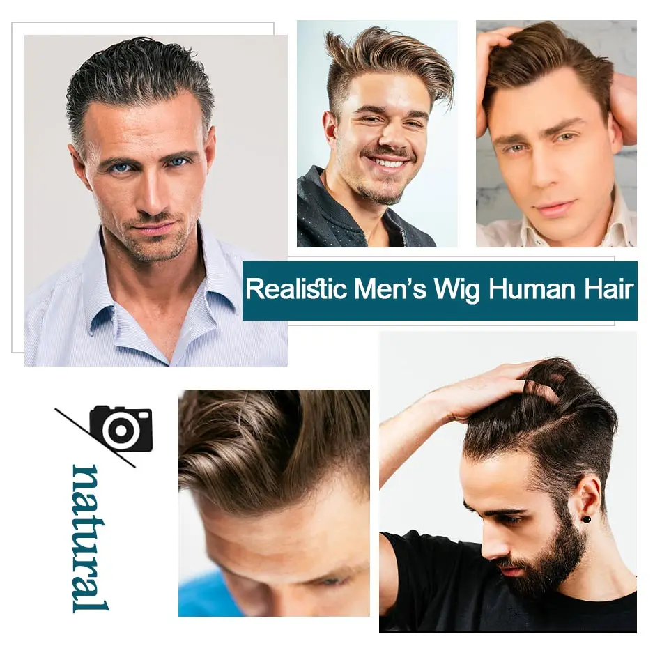 Undetectable Male Hair Prosthesis 0.02-0.03mm Ultra Thin Skin Toupee Human Hair Men's Wig 80% Density Realistic Man Hair System