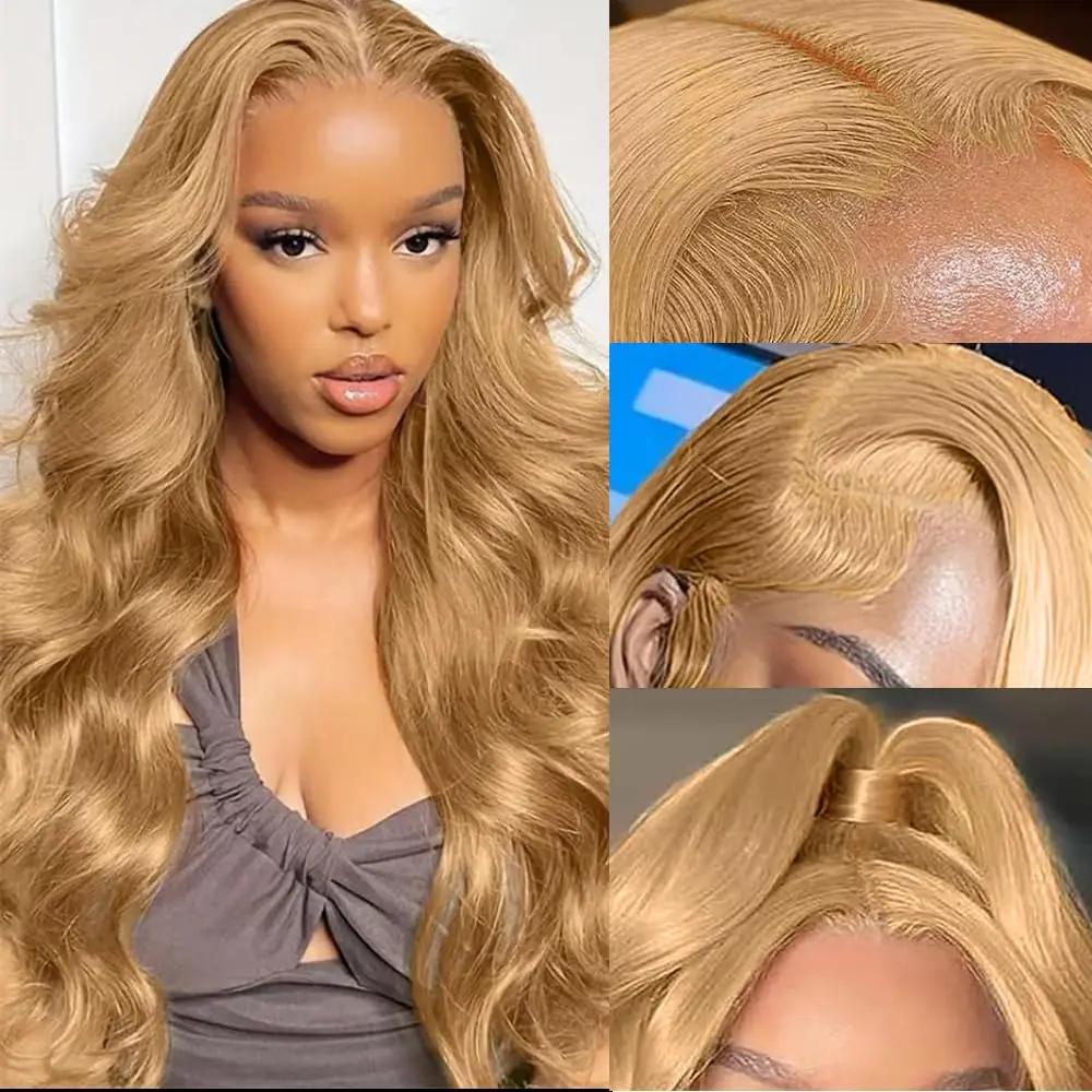 220% Body Wave 27# Honey Blonde 13x6 HD Lace Front Human Hair Wigs 32 Inch Brazilian 13x4 Preplucked Colored Lace Frontal Wigs