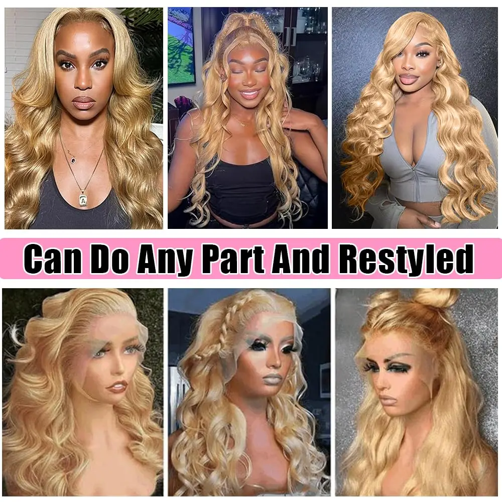 220% Body Wave 27# Honey Blonde 13x6 HD Lace Front Human Hair Wigs 32 Inch Brazilian 13x4 Preplucked Colored Lace Frontal Wigs