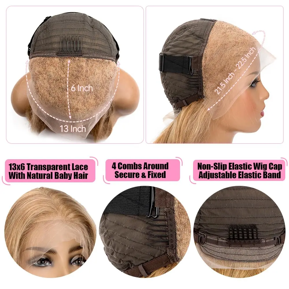 220% Body Wave 27# Honey Blonde 13x6 HD Lace Front Human Hair Wigs 32 Inch Brazilian 13x4 Preplucked Colored Lace Frontal Wigs