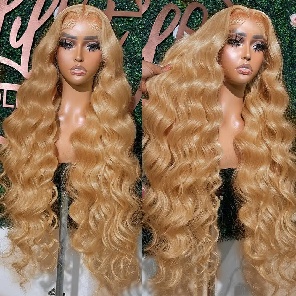 220% Body Wave 27# Honey Blonde 13x6 HD Lace Front Human Hair Wigs 32 Inch Brazilian 13x4 Preplucked Colored Lace Frontal Wigs