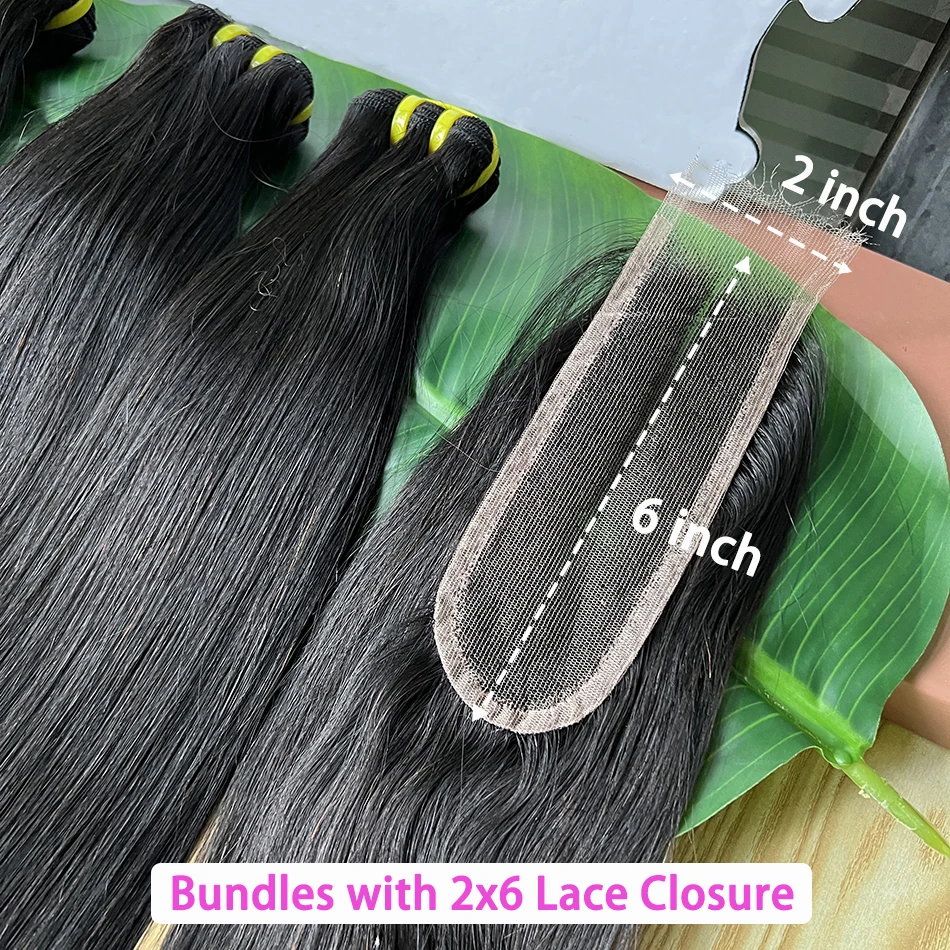 Straight Bundles With 2x6 HD Invisible Lace Closure Human Hair Natural Color Vietnamese Raw Hair Weaving Extensions For Women