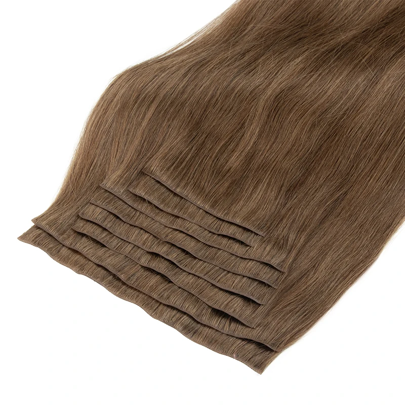 Invisible Clip In Hair Extension Injected PU Tape Weft Clip in Human Hair Extension 7Pcs/set 12-24inch 100G 120G Clip On Hair