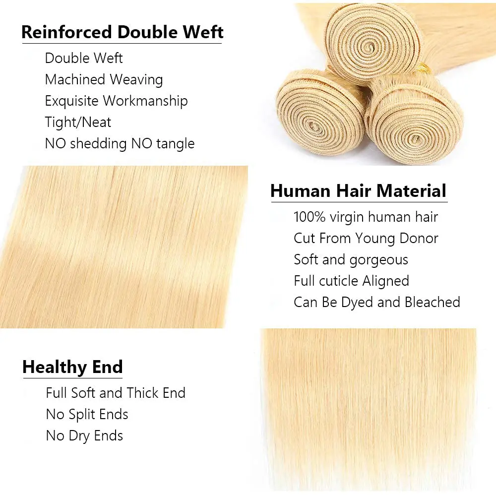 613 Human Hair Bundles Straight Blonde Bundles Human Hair 22 24 26 Inch Brazilian Virgin 613 Bundles Blonde Straight Bundles Human Hair Extensions