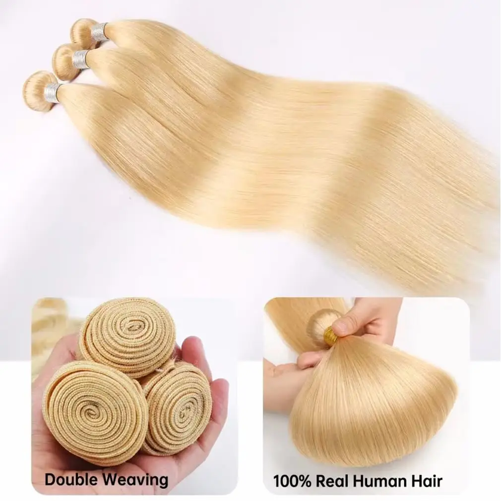 613 Human Hair Bundles Straight Blonde Bundles Human Hair 22 24 26 Inch Brazilian Virgin 613 Bundles Blonde Straight Bundles Human Hair Extensions